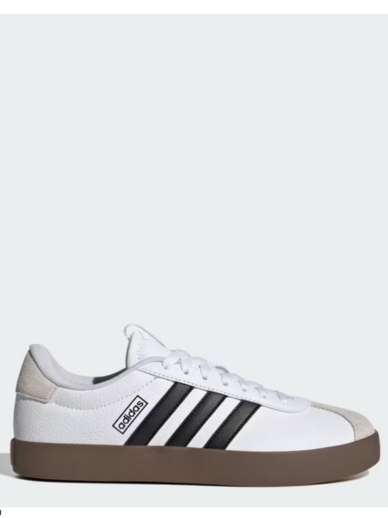 adidas Shoes - adidas White Leather Sneakers with Black Stripes and Brown Sole